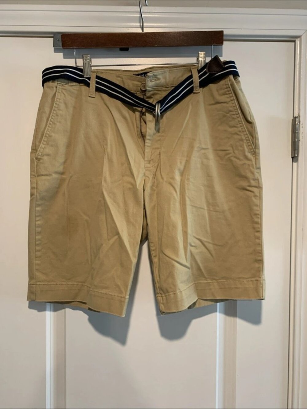U.S. Polo Assn. Men's Beige Stretch Chino Shorts Flat Front Zip Pockets Size 36
